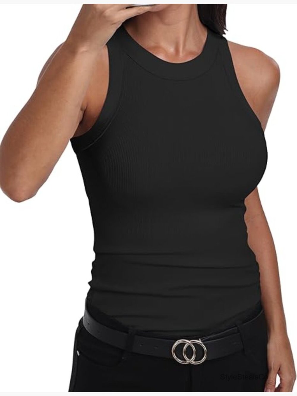 Sleeveless Racerback High Neck Cotton Ribbed Fitted Tank Top